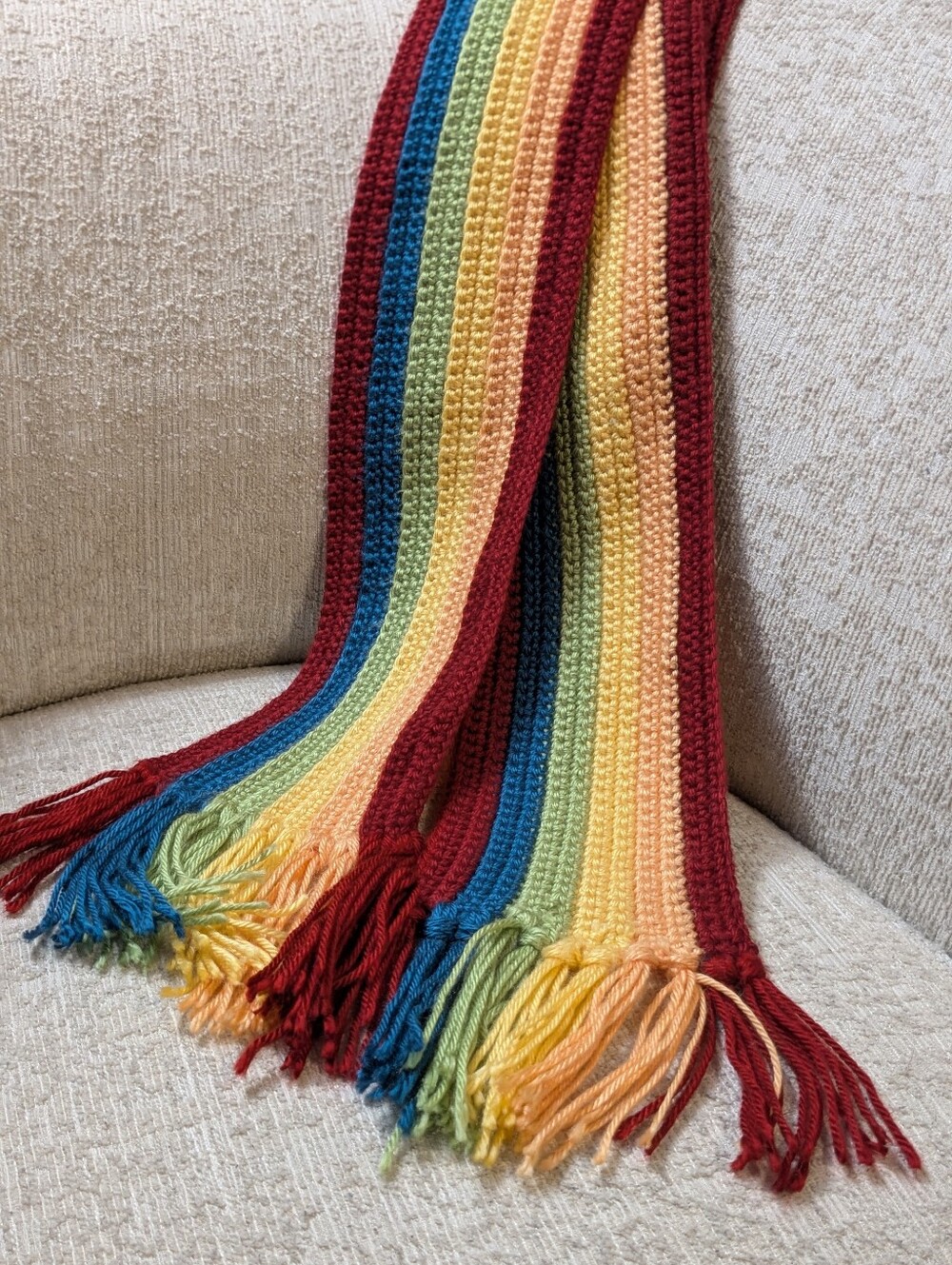 Crocheted Rainbow Scarf Handmade